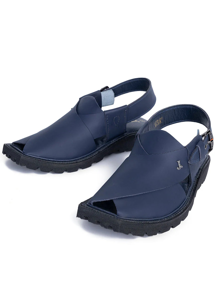 Plain Blue Peshawari Chappal -  Junaid Jamshed